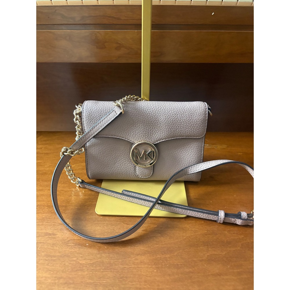 Michael Kors Logo Lock Flap Crossbody Pebbled‎ Leather Chain Strap Bag